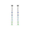 Boucles d'oreille tige en argent rhodi&eacute;, olive r&eacute;sine multicolore d&eacute;grad&eacute; bleu vert