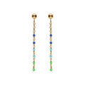 Boucles d'oreille sur Artemare : Boucles d'oreille tige en argent et dorure jaune olive, r&eacute;sine multicolore d&eacute;grad&eacute; bleu vert
