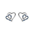 Boucles d'oreille sur Artemare : Boucles d'oreille tige en argent rhodi&eacute; double coeur 10mm contour oxydes bleus et blancs