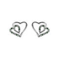 Boucles d'oreille sur Artemare : Boucles d'oreille tige en argent rhodi&eacute; double coeur 10mm contour oxydes verts et blancs