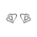 Boucles d'oreille sur Artemare : Boucles d'oreille tige en argent rhodi&eacute; double coeur 10mm contour oxydes blancs
