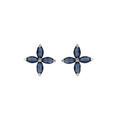 Boucles d'oreille tige en argent rhodi&eacute; forme fleur verre bleu fonc&eacute;