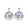 Boucles d'oreille tige en argent rhodié pendante motif cercle arbre de vie avec oxydes bleus Boucles d'oreille sur Artemare : Boucles d'oreille tige en argent rhodié pendante motif cercle arbre de vie avec oxydes bleus