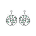 Boucles d'oreille tige en argent rhodié pendante motif cercle arbre de vie avec oxydes vert Boucles d'oreille sur Artemare : Boucles d'oreille tige en argent rhodié pendante motif cercle arbre de vie avec oxydes vert