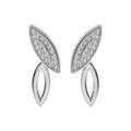 Boucles d'oreille tige en argent rhodi&eacute; motif feuille "toi et moi" &eacute;vid&eacute;e et pavage oxydes blancs Artemare