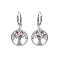 Boucles d'oreille en argent rhodi&eacute; arbre de vie contour perl&eacute; avec oxydes d&eacute;grad&eacute; rose, fermoir dormeuse