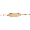 Gourmettes sur Artemare : Gourmette b&eacute;b&eacute; plaque ovale argent et dorure jaune, r&eacute;sine rose, r&eacute;glable de 13cm &agrave; 15cm