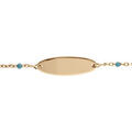 Gourmettes sur Artemare : Gourmette b&eacute;b&eacute; plaque ovale argent et dorure jaune, r&eacute;sine bleu turquoise, r&eacute;glable de 13cm &agrave; 15cm