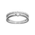 Bague en argent rhodi&eacute; massif 2 rangs 1 brin lisse avec un oxyde blanc serti et 1 rail oxydes blancs sertis