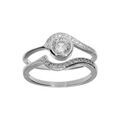 Bague en argent rhodi&eacute; double vague avec oxydes blancs sertis