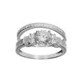 Bague en argent rhodi&eacute; duo avec oxydes blancs sertis