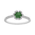 Bague en argent rhodi&eacute; fleur en oxydes vert fonc&eacute; et blancs sertis Artemare