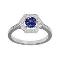 Bague en argent rhodi&eacute; avec oxyde bleu et contour oxydes blancs