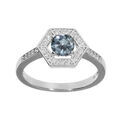 Bague en argent rhodi&eacute; avec oxyde bleu ciel et contour oxydes blancs Artemare