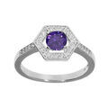 Bagues sur Artemare : Bague en argent rhodi&eacute; avec oxyde violet et contour oxydes blancs