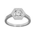 Bague en argent rhodi&eacute; avec oxydes blancs forme hexagone Artemare