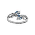 Bague en argent rhodi&eacute; serpent double avec oxydes blancs et yeux oxydes bleu Artemare