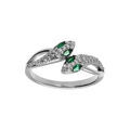 Bague en argent rhodi&eacute; serpent double avec oxydes blancs et yeux oxydes verts Artemare