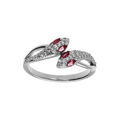 Bagues sur Artemare : Bague en argent rhodi&eacute; serpent double avec oxydes blancs et yeux oxydes fuschia