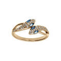 Bague plaqu&eacute; or serpent double t&ecirc;te orn&eacute;e d'oxydes blancs et yeux oxydes bleu Artemare