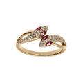 Bague plaqu&eacute; or serpent double t&ecirc;te orn&eacute;e d'oxydes blancs et yeux oxydes fuschia