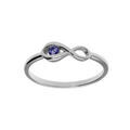 Bague en argent rhodi&eacute; motif infini avec un oxyde bleu fonc&eacute;