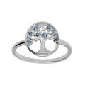 Bague en argent rhodi&eacute; motif arbre de vie et contour perl&eacute; d'oxydes d&eacute;grad&eacute; bleu