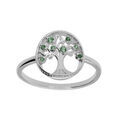 Bague en argent rhodi&eacute; motif arbre de vie contour perl&eacute; avec oxydes d&eacute;grad&eacute; vert