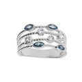 Bague en argent rhodi&eacute; avec quatre rangs d'oxydes blancs et bleus Artemare