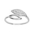 Bague en argent rhodi&eacute; feuille "toi et moi" &eacute;vid&eacute;e et pavage d'oxydes blancs
