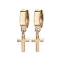 Boucles d'oreille cr&eacute;ole acier et PVD dor&eacute; avec croix suspendue Artemare