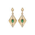 Boucles d'oreille sur Artemare : Boucles d'oreille tige en plaqu&eacute; or forme losange avec oxyde vert serti clos