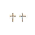 Boucles d'oreille tige en plaqu&eacute;, or forme de croix avec oxydes blancs sertis Artemare