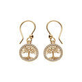 Boucles d'oreille en plaqu&eacute; or arbre de vie contour oxydes blancs sertis, fermoir crochet Artemare
