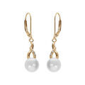 Boucles d'oreille en plaqu&eacute; or perle de culture d'eau douce avec oxydes blancs sertis, fermoir dormeuse Artemare