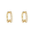 Boucles d'oreille tige en plaqu&eacute; or cr&eacute;oles double rang lisse et oxydes blancs Artemare