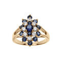 Bague plaqu&eacute; or marquise avec oxydes bleu et blancs Artemare