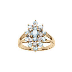 Bague plaqu&eacute; or marquise avec oxydes bleu clair et blancs