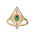 Bagues sur Artemare : Bague plaqu&eacute; or de forme losange avec oxyde vert serti clos