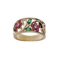 Bagues sur Artemare : Bague plaqu&eacute; or avec fleurs oxydes rose verts blancs et noirs