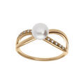 Bague plaqu&eacute; or crois&eacute; avec perle de culture d'eau douce et serti d'oxydes blancs