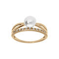 Bagues sur Artemare : Bague plaqu&eacute; or crois&eacute; avec perle de culture d'eau douce et 1 rail serti d'oxydes blancs