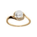 Bague plaqu&eacute; or avecperle de culture d'eau douce entour&eacute;e d'oxydes blancs sertis