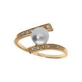 Bague plaqu&eacute; or avec perle de culture d'eau douce et oxydes blancs sertis