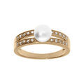 Bague plaqu&eacute; or avec perle de culture d'eau douce avec 2 rangs d'oxydes blancs sertis