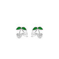 Boucles d'oreille tige argent rhodi&eacute; cerise oxydes forme coeur blancs et verts Artemare