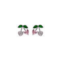 Boucles d'oreille tige argent rhodi&eacute; cerise oxydes forme coeur rose et verts