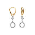 Boucles d'oreille dormeuse argent rhodi&eacute; et dor&eacute; jaune cercle contour oxydes blancs