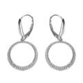 Boucles d'oreille dormeuse argent rhodi&eacute; cercle &eacute;vid&eacute; oxydes blancs