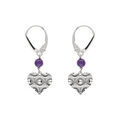 Boucles d'oreille sur Artemare : Boucles d'oreille dormeuse argent rhodi&eacute; coeur martel&eacute; avec 1 boule jade violette v&eacute;ritable